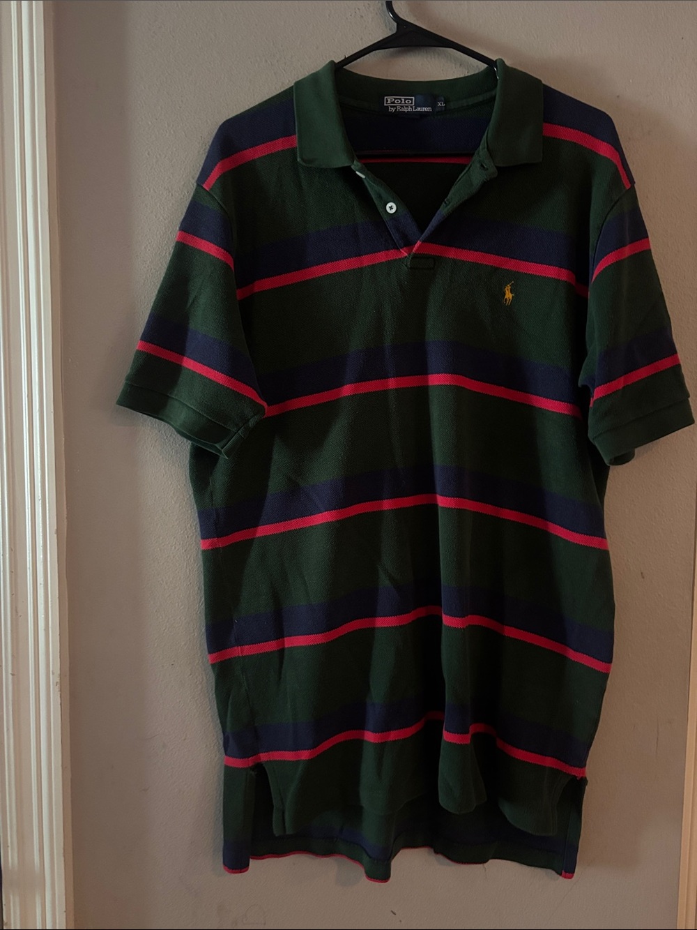 Polo by Ralph Lauren Dark Green Polo with Navy and Pink Stripes